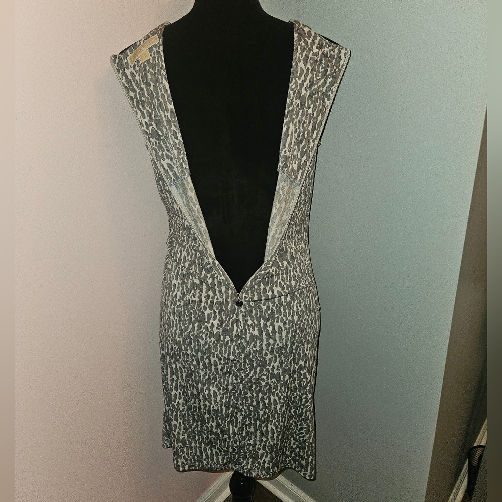 Michael Kors Grey Draped Animal Print Mini Dress - Size Small - Picture 6 of 9